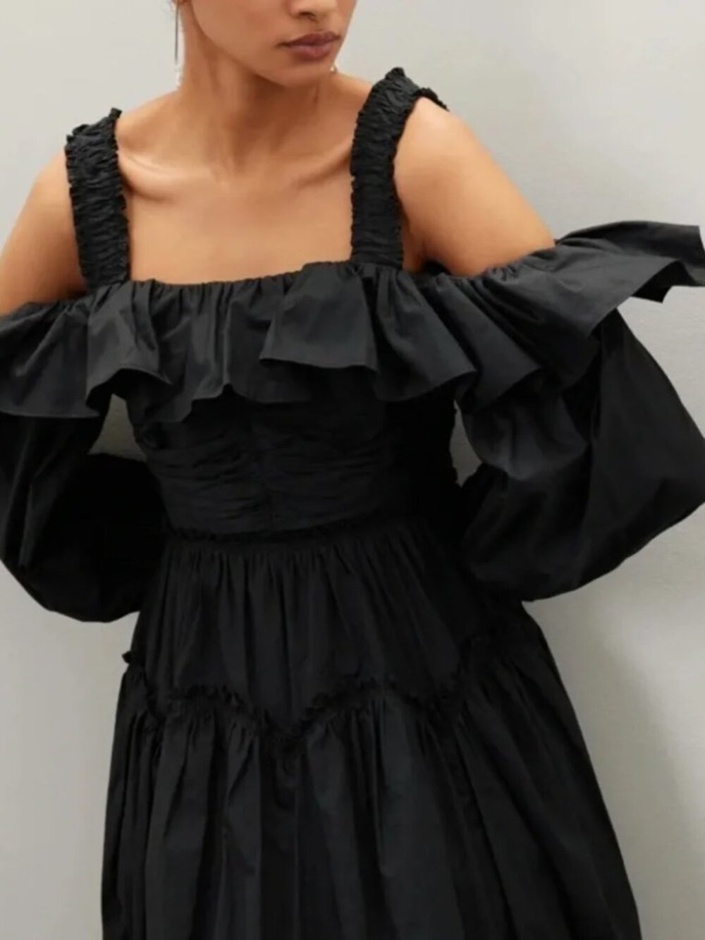 Ulla Johnson Black Caprice Dress Balloon sleeve Off Shoulder Ruffle Midi Maxi 4 - Picture 5 of 15